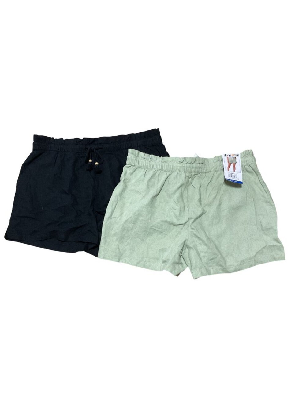 NWT Hang Ten Linen Blend Shorts Size L Black Green Lot Of 2 Pairs 4" Inseam